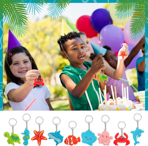 Yinkin 36 Pcs Summer Party Keychains, Beach Flamingo Pineapple Turtle Surfboard for Kids Luau Tropical Supplies