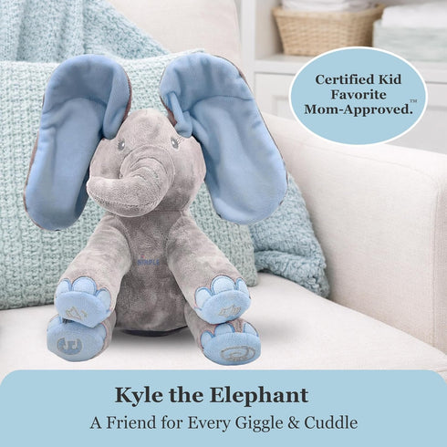 0 Dimple Kyle Elephant Stuffed Animal Toy - Animated Plush Blue Singing Elephant, Interactive Musical Peek-a-Boo