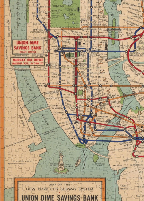 1954 Map of New York City Subway - 1000 Piece Jigsaw Puzzle for Adults, NY Underground