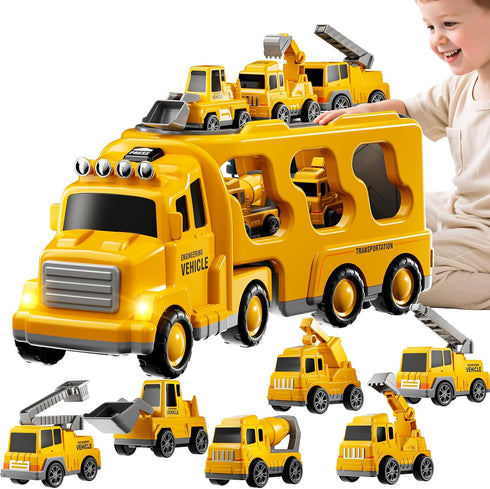 2 3 4 5 7-in-1 1-3 3-5, Set 3-9 Construction Trucks Toys for Years Old Boys - Carrier Transport Vehicle Trucks for Kids