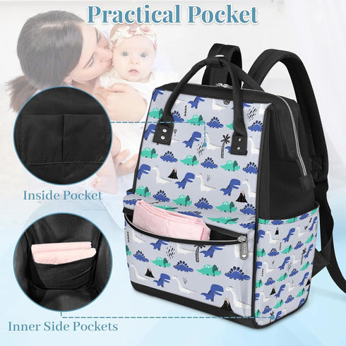 Honeybaby Backpack 19L Diaper Bag for Mom & Dad Cartoon Dino Dinosaurs Large Diaper Bag Tote with Multi-Pocket