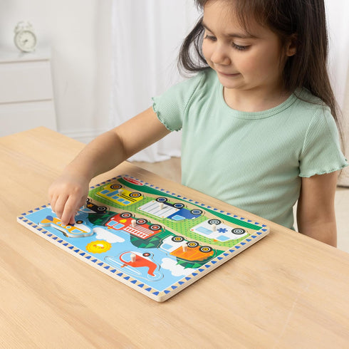 Melissa & Doug Wooden Peg Puzzle, Vehicles (8 pcs)