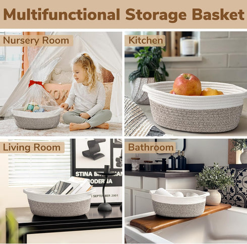 Goodpick Small Woven Storage Basket with Handles, Organizing Dog Basket, 12"X 8" X 5" Mixed Brown