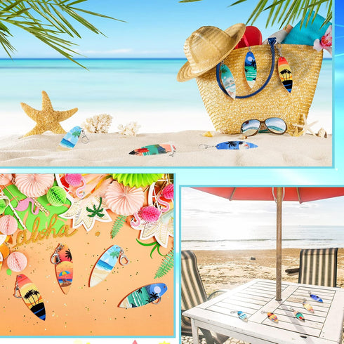 Bucherry 36 Pcs Beach Favors Keychain Gifts Set, Wooden Surfboard Slippers and Sea Turtle Keychains for Luau Party