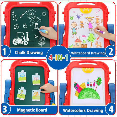2-4 2 3 4 Kids Easel for Toddlers Age Art Magnetic White Board & Chalkboard Double Side Adjustable Stand Drawing