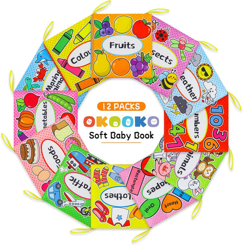OKOOKO Soft Baby Books, 12PCS Soft Cloth Bath Books for Newborns Babies Infants Toddlers