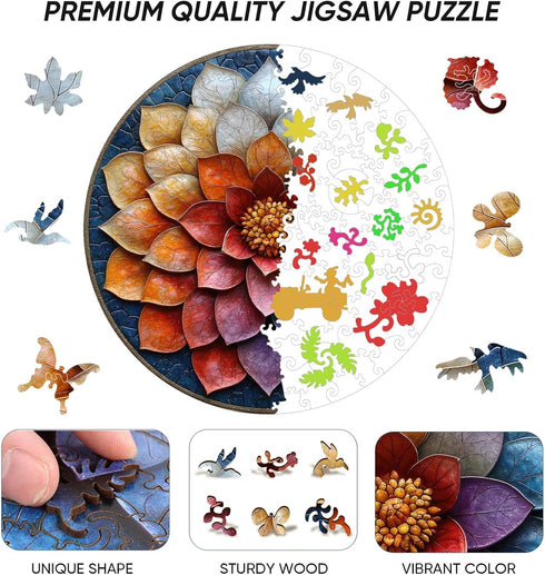 500 16.7x16.7 Qiuenisray Wooden Puzzles for Adults Pieces, Mandala Flower Jigsaw Puzzles, Beautiful Wall Decor, FSC