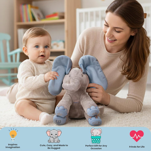 0 Dimple Kyle Elephant Stuffed Animal Toy - Animated Plush Blue Singing Elephant, Interactive Musical Peek-a-Boo