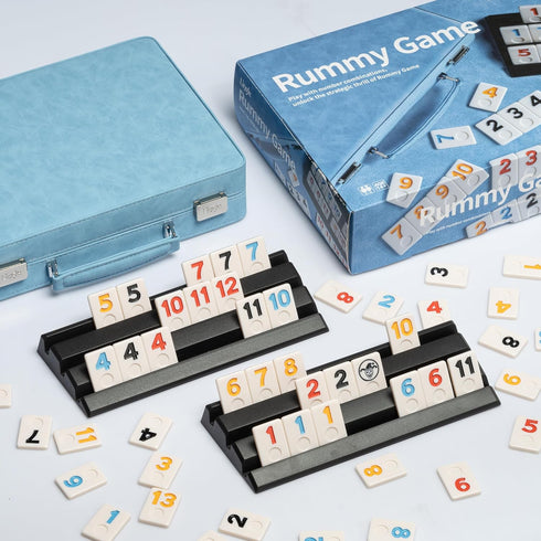 Lingle Rummy Set, 2-4 106 Rummy 4 Rummy Set Game Players with Tiles and Racks, Travel Game with Faux Leather Case, Fun