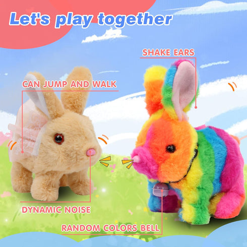 Hopearl Hopping Rabbit with Bell Interactive Electronic Pet Plush Bunny Toy with Sounds and Movements, Animated Walking