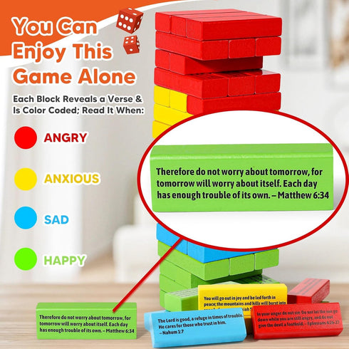 66 260+ Garybank Faith Tower Bible Games for Kids, Blocks with Verse, Bible Trivia Cards W/ Biblical Questions, Bible