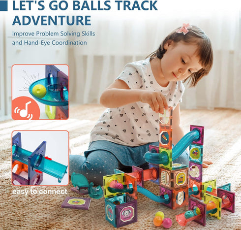 LTKFFFdp Magnetic Building Blocks - STEM Educational Toys for Kids Ages 4-12, Ball Track and 3D Stacking Set
