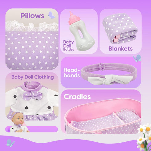 12" Playset 2+ SMILESSKIDDO Baby Doll with Accessories, Dolls with Washable Carrier Bassinet Bed, Bottle, Blanket