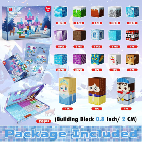 150PCS 3 4 5 6 7 8 9 10 GraceDuck Magnetic Blocks - Magnetic Blocks Build Ice Castle - Magnetics Toys for Montessori