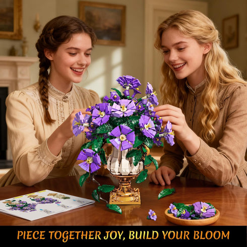 Set 2 1 12+ (1136PCS) CUBIMANA Flowers Botanicals Building with Vase - in Morning Glory Bonsai Building Blocks Plants