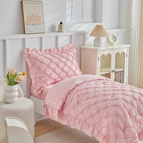 Set Girls,4 Set,Ultra Set DuShow Princess Toddler Bedding for Pieces Ruffles Toddler Bed Soft Kids Pink Sheet Includes