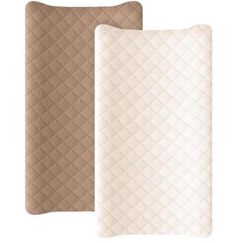 Konssy Waterproof Muslin Changing Pad Cover 2 Pack, Quilted Cotton Fitted Diaper