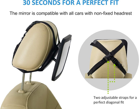 Baby Carseat Mirror for Child - Rear Facing Infant Car Seat Mirrors with Two Headrest Straps, Shatterproof Adjustable -