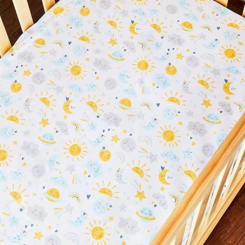 Generic 2-Piece 100% Cotton Fitted Crib Sheets for Baby Star & Moon Print, Soft Breathable Crib Mattress Sheets, Baby