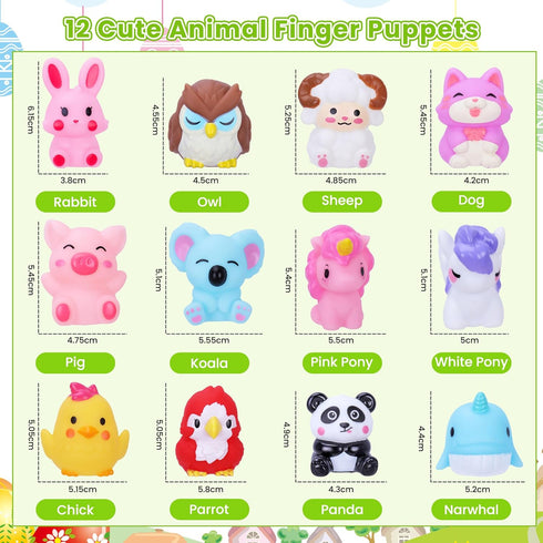 12 Pack Prefilled Easter Eggs With Toys, Mini Animal Finger Puppets Easter Egg Fillers, Easter Basket Stuffers for Kids