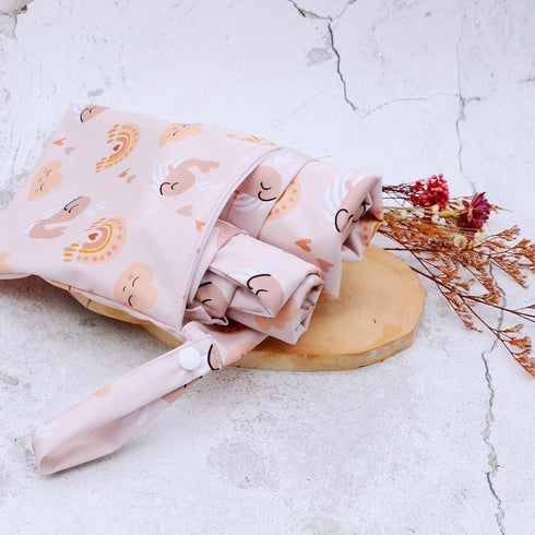 3pcs (3036-3-clouddolphin) Cloth Diaper Wet Dry Bags Waterproof Reusable with Two Zippered Pockets Travel Beach Pool