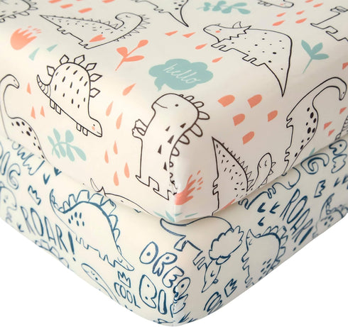 SDIII Dinosaur Pack N Play Sheets Fitted 2 Pack Stretchy Microfiber Jersey