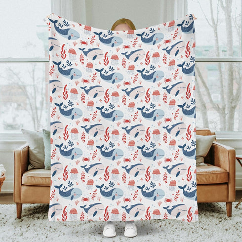 SqtmuHLuo 60x80inch Whale Baby Blanket for Boys Girls Sea Animal Jellyfish Ocean Creature Flannel Crib Blankets