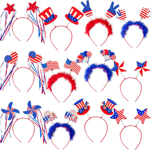 Moon Boat 12PCS Patriotic Head Boppers Headband - Star Uncle Sam Hat Balloons for 4th of July Party