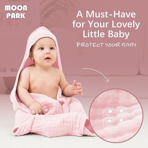 2 Pack 100% 32x32Inch MOON PARK Muslin Hooded Baby Bath Towels for Newborns, Infants, Toddlers - Cotton - Large Size