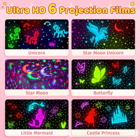 6 4-6, 360 Onefire Girls Toys for Girl Gifts, Films Light Projector Unicorn Toys for Girls Age Rechargeable Night