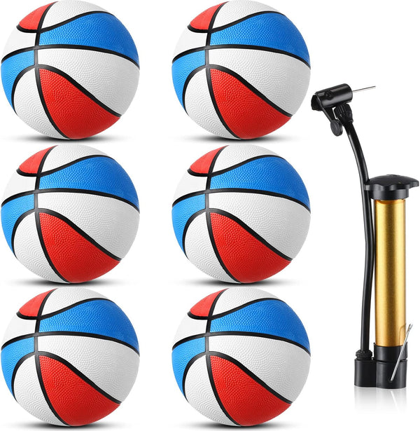 Vinsot 6 Pack Mini Basketballs with Pump - Red, White and Blue Mini Basketball Set for Indoor, Outdoor, Pool Parties