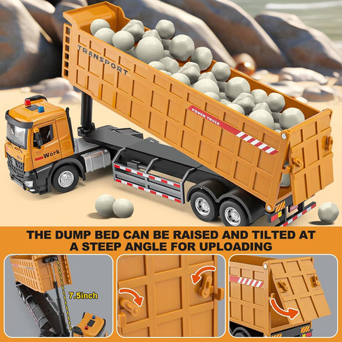3 4 5 6 7 3 16.5" HAPYAD Dump Truck Toy for Years Old Boys, Large Semi Truck with Metal Cab, Lights and Sounds