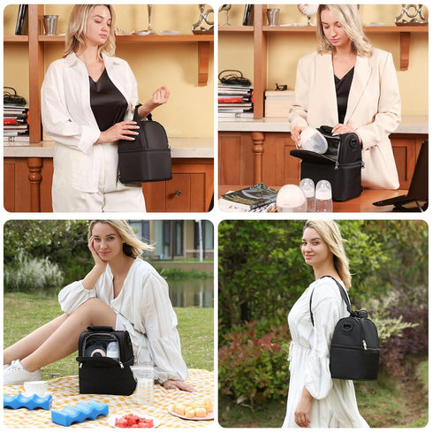 2 Pack, 6 NCVI Breastmilk Cooler Bag with Ice Breast Pump Bag with Cooler Fits Bottles, Double Layer Breast Milk Travel