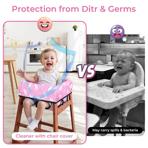 COOLBEBE 3-Point Baby High Chair Cover with Harness, Waterproof & Machine Washable Portable Seat Cover, Fits Wooden