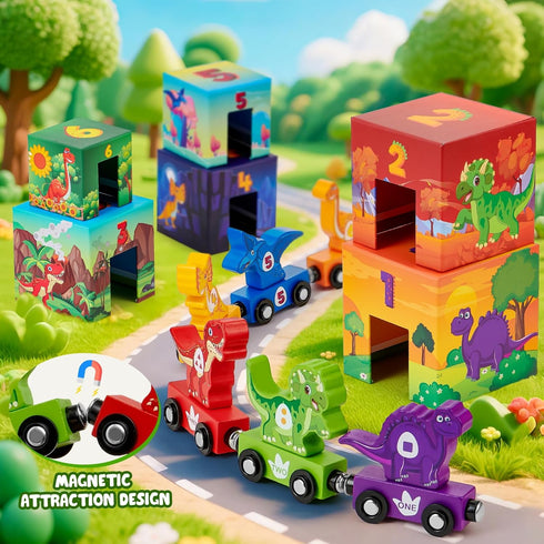 Set, 1 2 3 Atoylink Toddler Dinosaur Sorting and Stacking Toys with Magnetic Wooden Dinosaur Train Baby Number Blocks