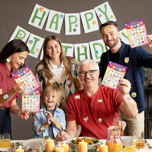 Birthday Bingo Game for Kids, 24 Players, Happy Birthday Bingo Cards with 40Pcs Reward Stickers, Classroom Activities