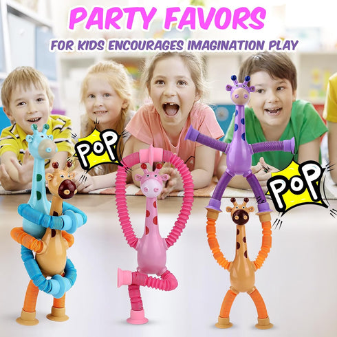 12Pack Telescopic Suction Cup Giraffe Toy, Educational Fidget Toys for Kids Age 3-9, Pop Tubes Toddler Travel Toys