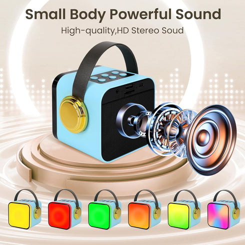 Mini Karaoke Machine for Kids, Portable Bluetooth Karaoke Speaker with 2 Wireless Microphone, Karaoke Machine for Kids Girls Adults Boys Gifts, Ideal for Party, Birthday, Family Meeting(Blue)