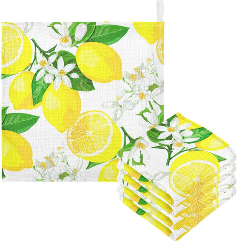 Nander 3Pack Baby Muslin Washcloths,Yellow Lemons Soft Face Cloths for Newborn, Absorbent Bath
