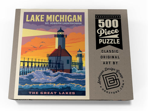 MyPuzzle Great Lakes: Lake Michigan, Vintage Poster - Premium 500 Piece Jigsaw Puzzle for Adults