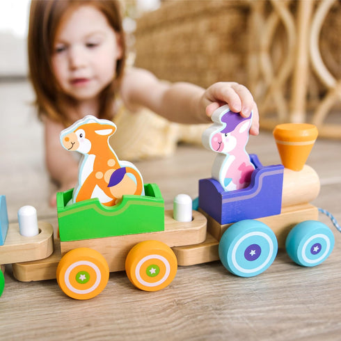Melissa & Doug First Play Wooden Rocking Farm Animals Pull Train Toy