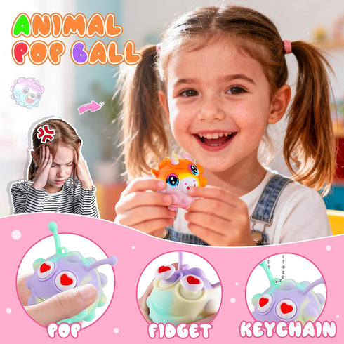 36 PACK 3D KissFree Animal Pop Balls Party Favors for Kids, Pop Fidget Balls Toys Bulk, Gifts for Boys & Girls, Goodie