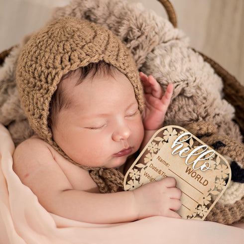 NQEUEPN Wooden Baby Announcement Sign, Hello World Newborn Sign Newborn Sign Board Newborn Announcement Sign Baby Birth