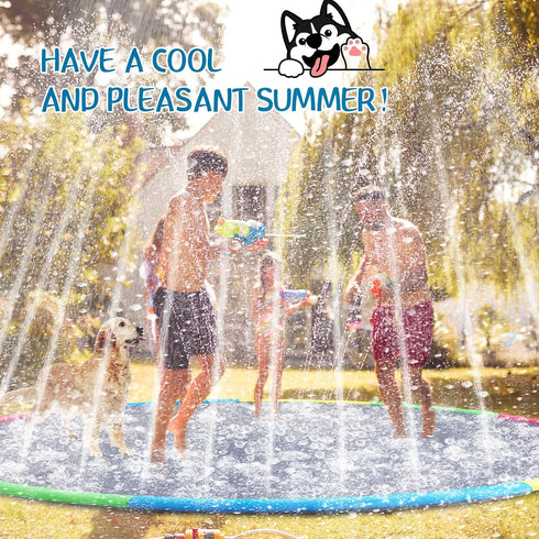 10 120" Summer Dog(4 Lewtemi ft Extra Large Non-Slip Splash Pad for Adult Kids and Dog, Giant Thicken Sprinkler Pool
