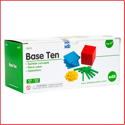 edxeducation Four Color Plastic Base Ten Set, 121 Pieces, Hands-on Math Manipulative for Kids