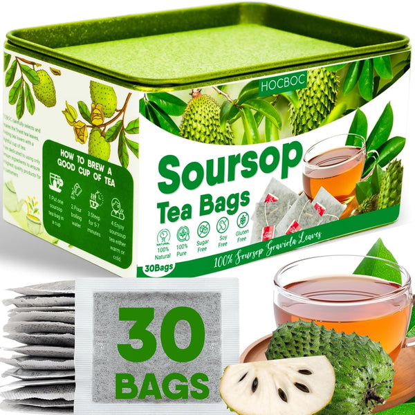 30 Pure Soursop Leaves Tea Bags - Natural Graviola Leaves Teabag, Handmade, No Sugar/Caffeine/Gluten