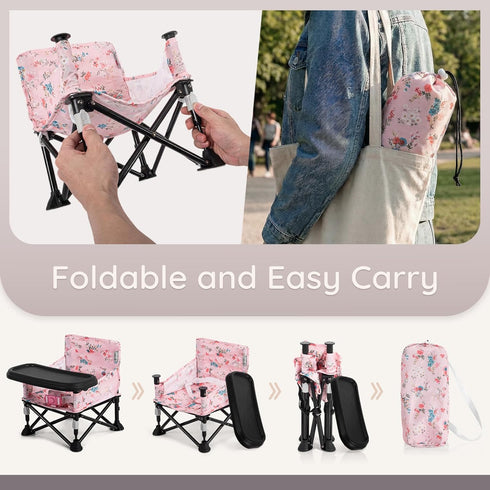 6-36 Booster Seat for Kitchen Chair with Removable Tray, Portable Foldable Baby Chair for Babies Months, Indoor Outdoor