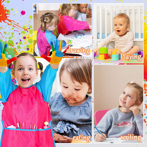 Zkptops 6 Pack Kids Art Smocks, Waterproof Kid Painting Aprons, Toddler Art Smock with Long Sleeve, Age 3-7 Years
