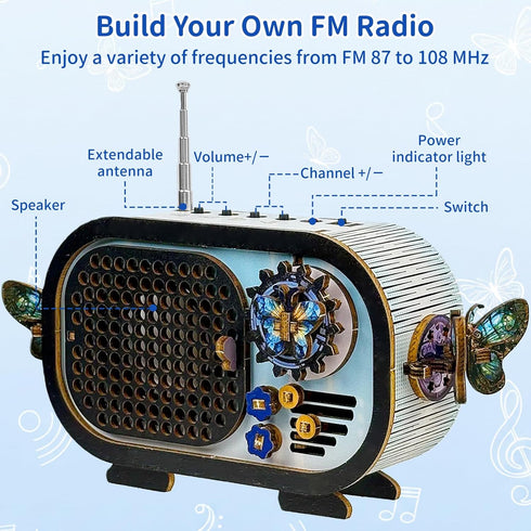 QuesEfflore 814+, DIY Wooden FM Radio Kit, STEM Science Toys for Kids Ages Build Your Own Radio Electronics Circuit