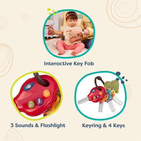 B. toys LucKeys Pretend Play Keys, 4 Textured Toy Keys for Babies & Toddlers with Flashlight Sounds
